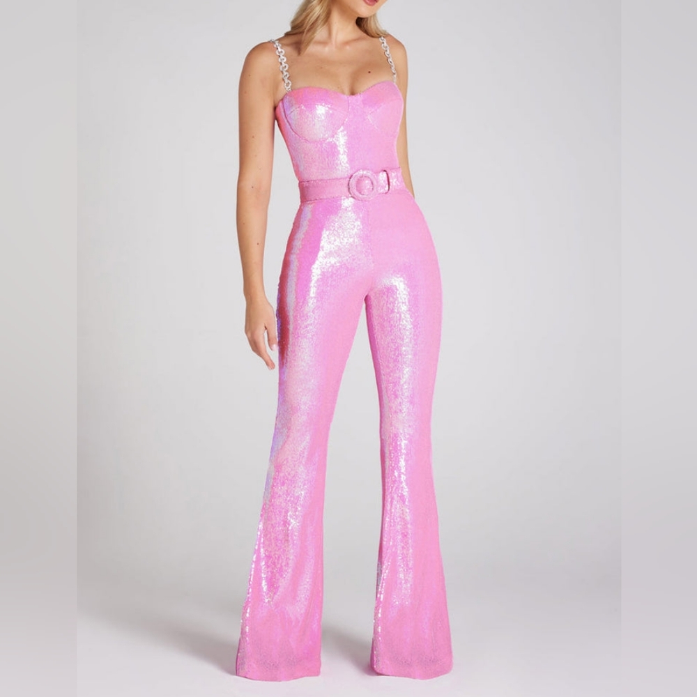 Light Pink Sequin jumpsuit barbicore Medium